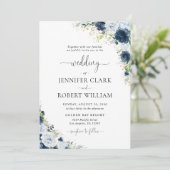 Invitation de mariage florale bleu marine (Debout devant)