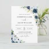 Invitation de mariage florale bleu marine (Debout devant)