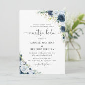Invitation de mariage florale bleu marine (Debout devant)