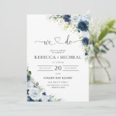 Invitation de mariage florale bleu marine (Debout devant)