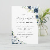 Invitation de mariage florale bleu marine (Debout devant)