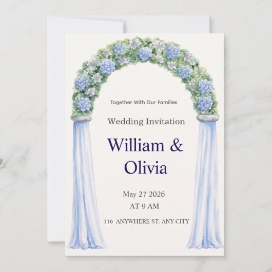 Invitation de mariage florale bleue (Devant)