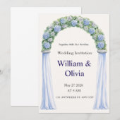 Invitation de mariage florale bleue (Devant / Derrière)