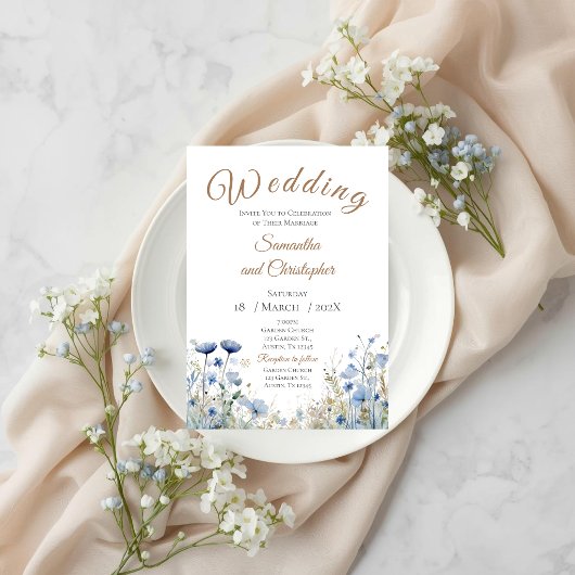 Invitation de mariage florale bleue