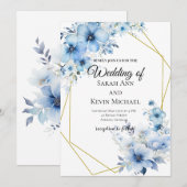 Invitation de mariage florale bleue (Devant / Derrière)