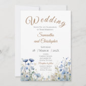 Invitation de mariage florale bleue (Devant)