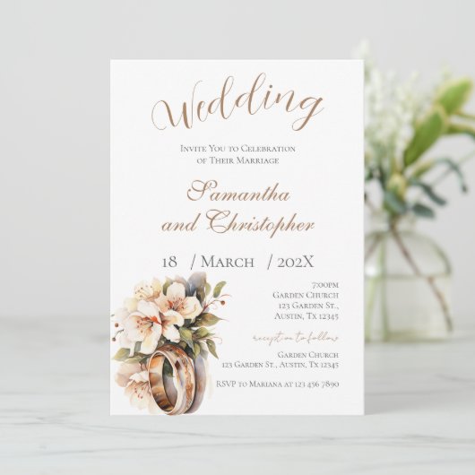 Invitation de mariage florale bleue (Debout devant)