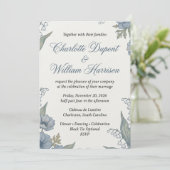Invitation de mariage florale bleue botanique vint (Debout devant)