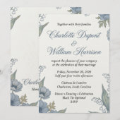 Invitation de mariage florale bleue botanique vint (Devant / Derrière)