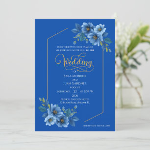 Invitation de mariage florale bleue élégante