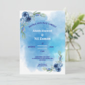 Invitation de mariage florale bleue élégante (Debout devant)