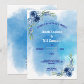 Invitation de mariage florale bleue élégante (Devant / Derrière)