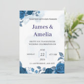 Invitation de mariage florale bleue élégante (Debout devant)
