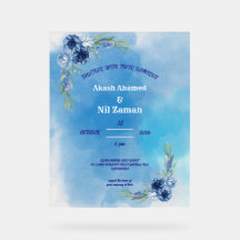 Invitation de mariage florale bleue élégante
