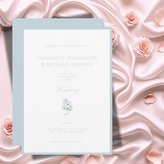 Invitation de mariage florale bleue élégante