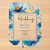 Invitation de mariage florale bleue élégante (Recto)