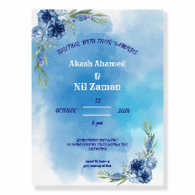 Invitation de mariage florale bleue élégante