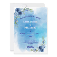 Invitation de mariage florale bleue élégante