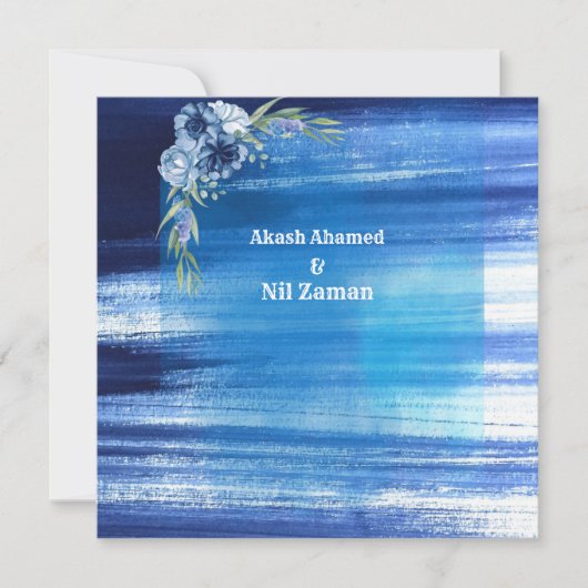 Invitation de mariage florale bleue élégante (Devant)