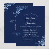 Invitation de mariage florale bleue et blanche (Devant / Derrière)