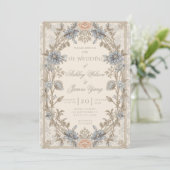 Invitation de mariage florale bleue et or (Debout devant)