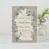 Invitation de mariage florale bleue et or (Debout devant)