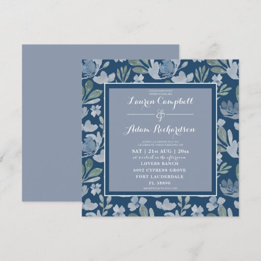 Invitation de mariage florale bleue et sarcelle ru (Devant / Derrière)
