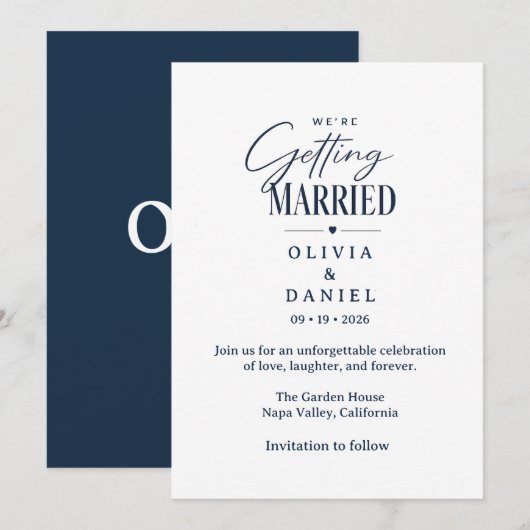 Invitation de mariage florale bleue moderne (Devant / Derrière)