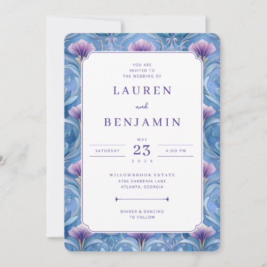 Invitation de mariage florale bleue romantique (Devant)