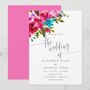 Invitation de mariage florale bohème aquarelle ros