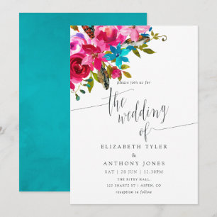 Invitation de mariage florale bohème aquarelle ros