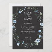 Invitation de mariage florale boho noire | Bleu so (Devant)