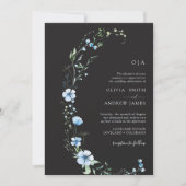 Invitation de mariage florale boho noire | Bleu so (Devant)