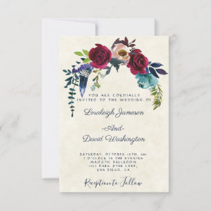 Invitation de mariage florale boho rouge