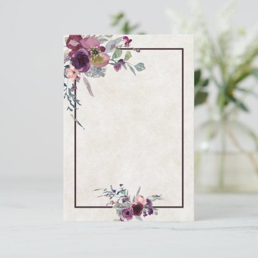 Invitation de mariage florale bordeaux et rose bud (Debout devant)