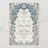 Invitation de mariage florale botanique bleu gris (Devant)