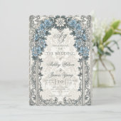 Invitation de mariage florale botanique bleu gris (Debout devant)