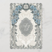 Invitation de mariage florale botanique bleu gris (Dos)