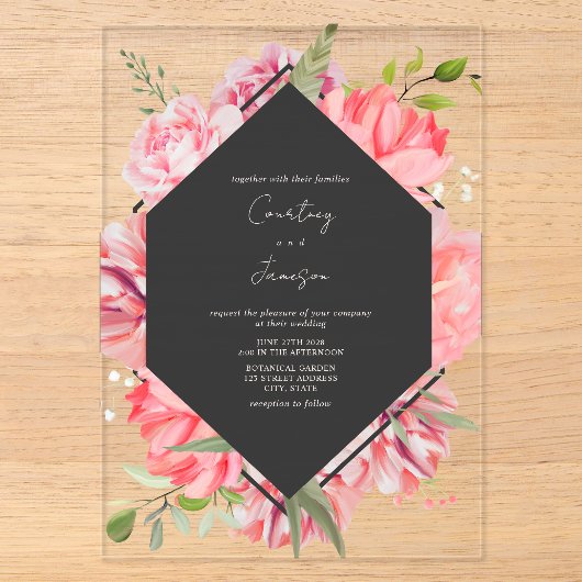 Invitation de mariage florale botanique géométriqu (Recto)