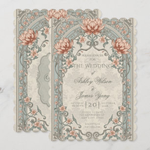 Invitation de mariage florale botanique rose argen