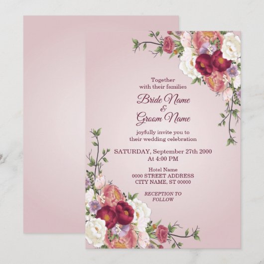 Invitation de mariage florale colorée (Devant / Derrière)