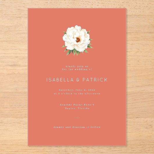 Invitation de mariage florale corail élégante (Recto)