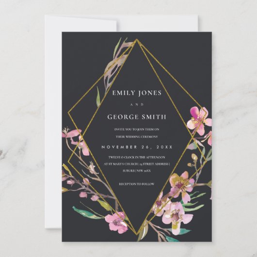 INVITATION DE MARIAGE FLORALE DE CHERRY NOIR (Devant)