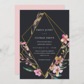INVITATION DE MARIAGE FLORALE DE CHERRY NOIR (Devant / Derrière)