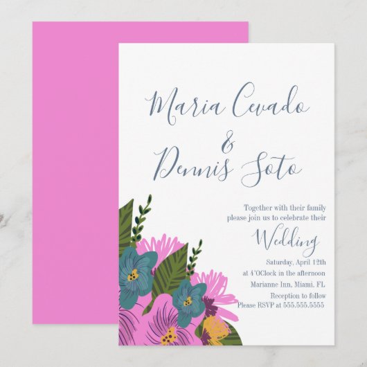 Invitation de mariage florale dessinée à la main e (Devant / Derrière)