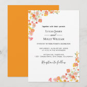 Invitation de mariage florale d'été rose et orange (Devant / Derrière)