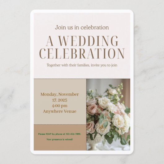 Invitation de mariage florale - Élégant design bot (Devant)