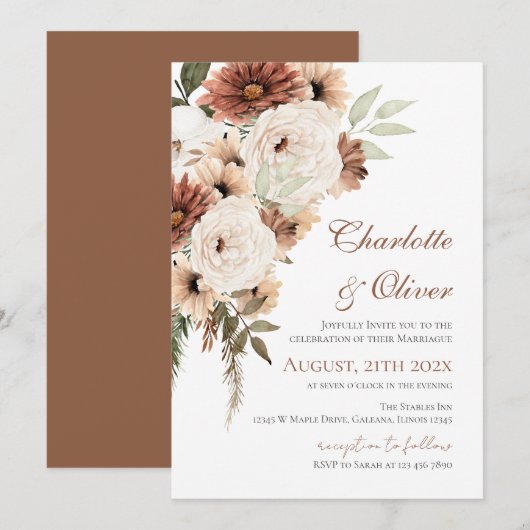 Invitation de mariage florale élégante (Devant / Derrière)