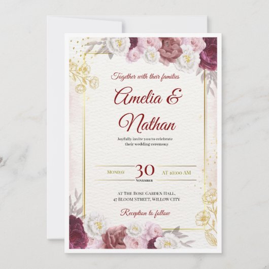 Invitation de mariage florale élégante (Devant)