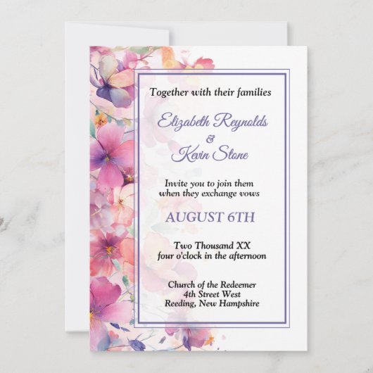 Invitation de mariage florale élégante (Devant)